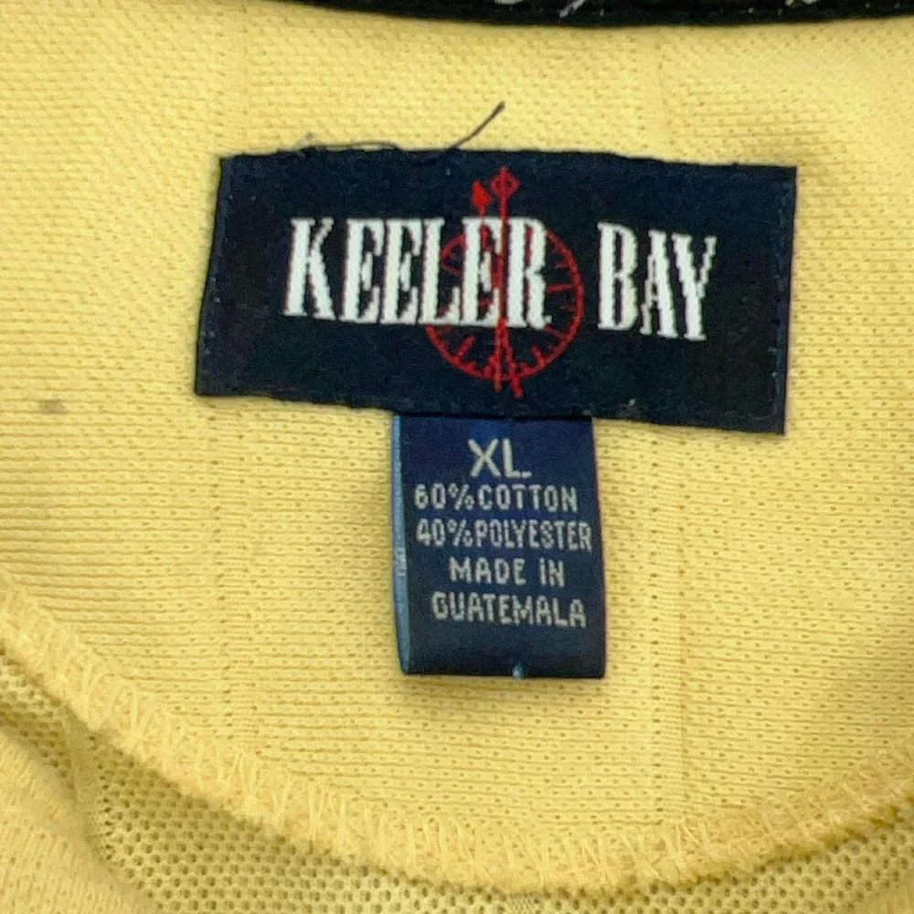 Keeler Bay Mens XL Yellow Short Sleeve Textured‎ Stripe Sailboat Polo Shirt